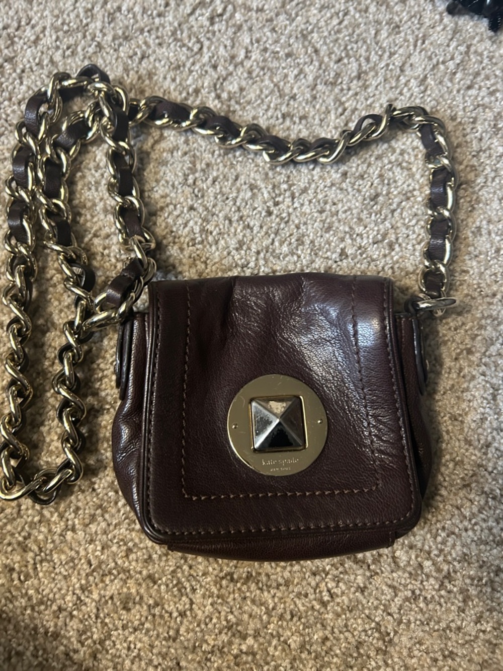 kate spade Brown Leather Mini Crossbody with Gold-Tone Hardware
